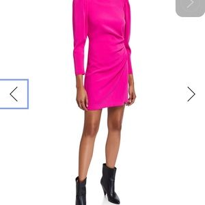 A.L.C. Hot Pink Long-Sleeve Ruched Mini Dress